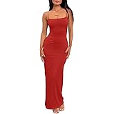 LILLUSORY Womens Summer Casual Slip Dresses Spaghetti Strap Double Lined Bodycon Maxi Dress