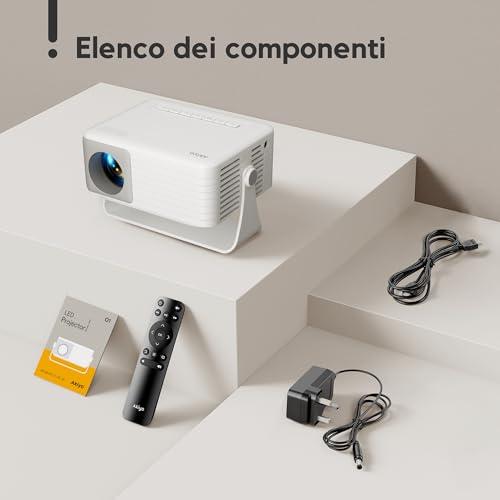 Projector AKIYO O1 Portable Projector 15000 Lumens, 2026 Upgraded 4K Video Projector Support Full HD 1080P, Car Keystone, 50% Zoom, 360° Rotatable for Phone/TV Stick/HDMI/USB/TF