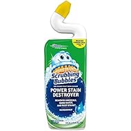Scrubbing Bubbles Toilet Bowl Cleaner and Power Stain Destroyer, Removes Limescale, Hard Water, and Stains. Extended Neck to Ensure Freshness, Rainshower Scent, 24 oz