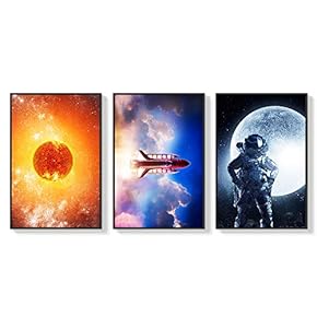 3 Piece Framed Canvas Wall Art for Living Room, Bedroom Astronaut in Space Canvas Prints for Home Decoration Ready to Hang - 16"x24"x3 Panels