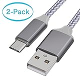 Micro USB Cable Android, KUXIYAN(2-Pack,3.3Ft) Micro USB to USB A High Speed Sync Charger Nylon Braided Cord for Samsung Galaxy S7 Edge/S7/S6/S4/S3,Note 5/4/3,Kindle,LG,Xbox,PS4,Camera (Grey)