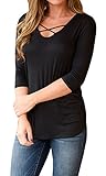 Offergood Women's Spring Loose Casual Tees V Neck Hollow Out Half Sleeve T Shirt Tops