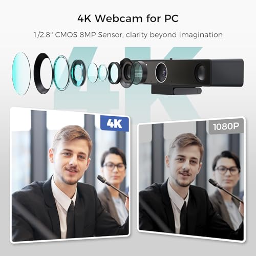 NEARITY V30S 4K Video Conference Camera with Microphone, 120° FOV/3X Digital Zoom, Meeting Room Webcam, Dual Microphone, Business Video Conferencing System/Smart Whiteboards