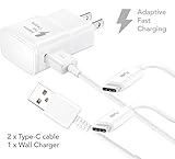 Samsung Galaxy S8 / S8 Plus Adaptive Fast Charger Type-C 2.0 Cable Kit by Ixir - {1 Wall Chargers + 2 Type-C Cables} Adaptive Fast Charging uses dual voltages for up to 50% faster charging!