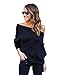 ABD Women's Off Shoulder Bat Wings Loose Pullover Sweater Knit Jumper Black, X-Large
