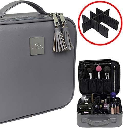 Professional Travel Makeup Bag - Waterproof PU Leather Organizer and Beauty Storage - Elegant Make Up Case, Organizers or Box Best For Women - Designer Portable Cosmetics Bags and Boxes - Womens