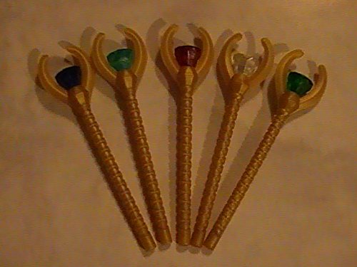 Lego Ninjago Lord of the Rings Indiana Jones Elves Gold Staffs with Crystal Gems Minifigure accessories (lot of 5)