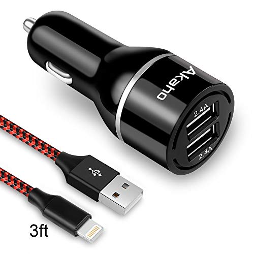 iPhone Car Charger Cables,15.5W 3.1A Rapid Dual Port USB Emergency Escape Hammer Car Charger Adapter+3FT iPhone Cable Compatible iPhone 5S/5,6/6S/6 Plus/6S Plus,8/7/7 Plus (BlackRed)