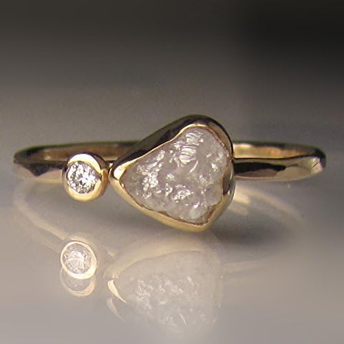 White Raw Diamond Ring in 14k Yellow Gold