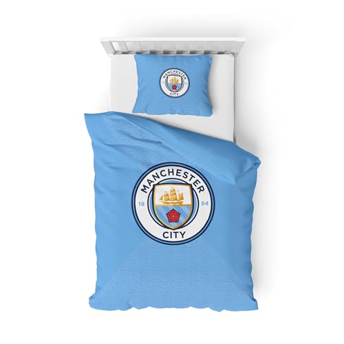 FOCO Officially Licensed Football Essential Single Duvet & Pillowcase Bedding Set (Manchester City FC)
