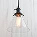 PERMO Pendant Lights Farmhouse Pendant Light with Funnel Flared Glass Clear Glass Shade Industrial Vintage Hanging Pendant Light Fixture Black