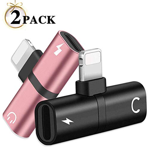 for iPhone 7 Plus Accessory Audio Adaptor for iPhone dongle Headphone Adapter Jack for iPhone 7/ X/XS/XR/8/8 Plus Dual Ports Splitter Music+Charge+Call+Volume Control for iPhone Adapter IOS12（2Pack）