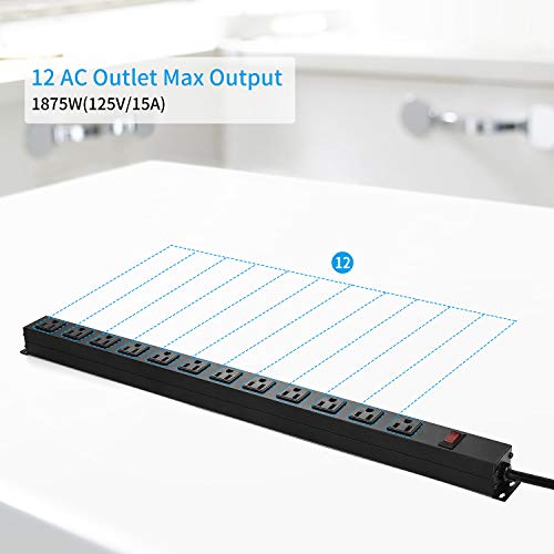 12 Outlet Metal Power Strip, 12 Outlet Power Strip with 6 ft Long