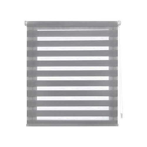 Decorblind | Double-layered roller blind without tools and without drilling, roller blind dimensions: 55 x 220 cm width x length/fabric dimensions: 52 x 215 cm - night and day roller blind grey