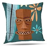 Pakaku Throw Pillows Covers for Couch/Bed 18 x 18 inch, Tiki Man Surf Home Sofa Cushion Cover Pillowcase Summer Gift Decorative Hidden Zipper Cotton and Polyester Blended Soft Touch