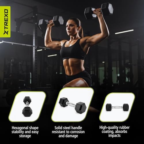 XTREXO Hexagon-Kurzhantel 2,5 kg - Gusseisen gummiert, verchromter Griff | für Krafttraining zu Hause & im Gym | für Männer und Frauen