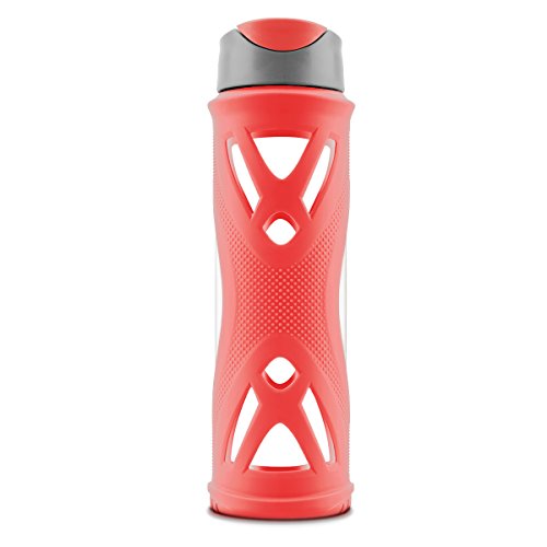 SHOKE Pure BPA-Free Glass Water Bottle with Protective Silicone Sleeve&Leak proof Lid & 24 Oz & Flip Top