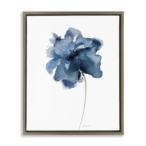 Stupell Industries Rich Blue Abstract Flower Brown Framed Floater Canvas Wall A…