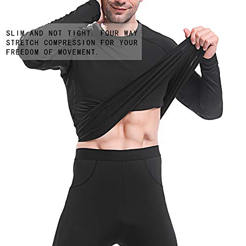 Mens Thermal Underwear Sets Base Layer Warm Top & Bottom Compression Winter Ultra Soft Gear Sport Long Johns Set for Men (Black, Large) - Thumbnail 2