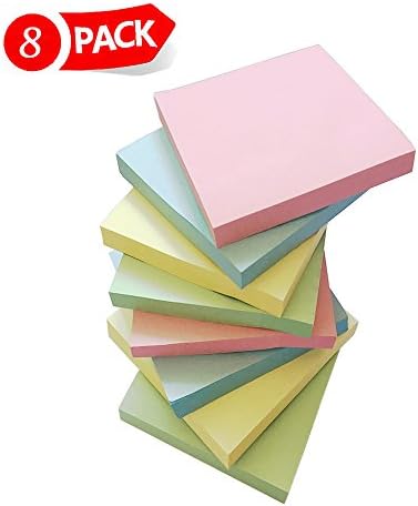 Sticky Notes, Sticky Memo, Convenience Stickers, Self-Stick Notes by Morkia, 3 x 3 Inches, 8 Pads/Pack, 100 Sheets/Pad, 4 Assorted Colors