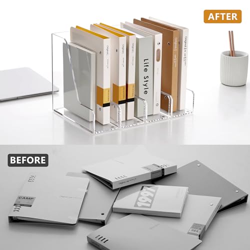 SANRUI Acrylic File Organizer, Clear Desk Organizer and Storage Bins Holding for Folders, Binders, Notebooks, Envelopes, Multi-purpose Magazine File Organizer for Home Office, 2 Pack