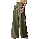 chouyatou Women's Summer High Waisted Cotton Linen Palazzo Wide Leg Casual Pants with Pockets