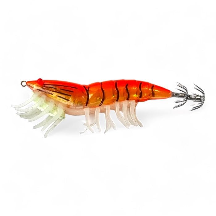 Squid Fishing Lure Prawn Shrimp | With Rattle Luminous Legs | 11.5cm / 22g| FISHIN ADDICT (ORANGE TANGO)