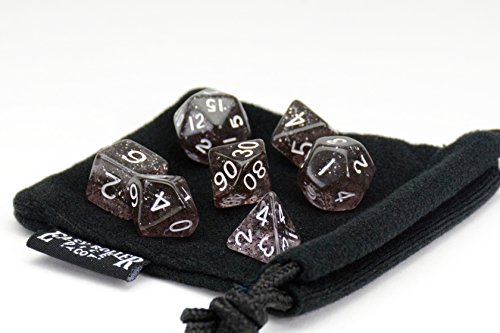 Polyhedral Dice Set | Black Sparkle | 7 Piece | PRISTINE Edition | FREE Carrying Bag | Hand Checked Quality