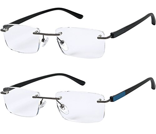Reading Glasses Set of 2 Rimless Lightweight Readers Ultra Comfort Quality Glasses for Reading Men and Women +3.5