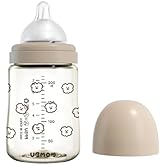 UBMOM All in One Baby Bottle, BPA Free, Anti-Colic, Wide-Neck Non-Tip Stable Base, Easy to Clean Natural Baby Bottle 200ml, 6.76oz, Nipple S Level(0~3M) (Choco)