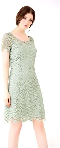 UP Ultrapink Missy Women's Designer allover Lace Shift Dress, Short Sleeve Pristine, Sage, Small