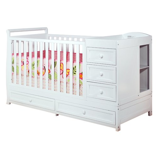white convertible crib with changing table