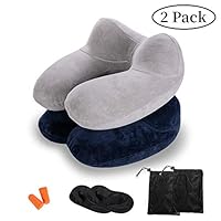 Rosoz Inflatable Travel Pillow, Air Neck Pillow Lightweight Stay Cool Fabric Self Pump Up Without Blowing Head and Neck Support in Airplane Travel