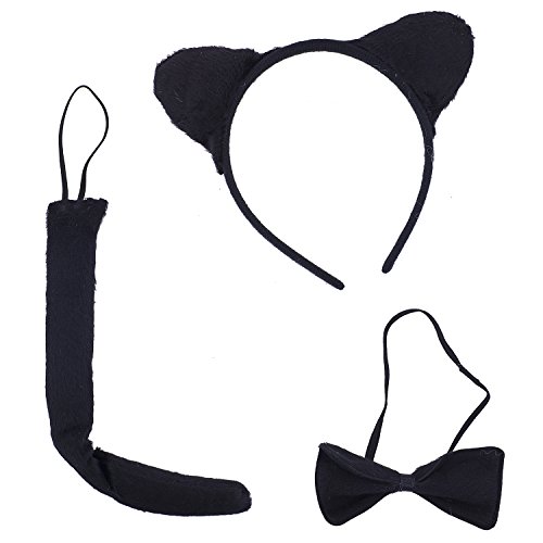 LUX ACCESSORIES Halloween Black Cat Kitty Ear Headband Cosplay Party Costume Accessory Set (3pcs) - Thumbnail 5