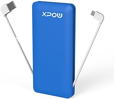 Portable External Battery 8000mAh Triple Output 2.1A Power Bank Built-in Micro and USB Cables for Samsung and Iphone and Most Smartphone (Blue)