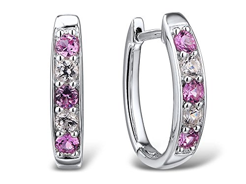 Lab Created Pink and White Sapphire Hoop Earrings in Sterling Silver