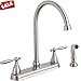 Brushed Nickel Two Handle Stainless Steel Kitchen Faucet With Sprayer,High Arch 360 Swivel Kitchen Faucet Side Sprayer