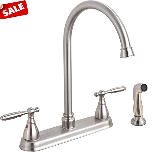 Brushed Nickel Double Handle Stainless Steel Kitchen Faucet, High Arch 360 Swivel Kitchen Faucet Side Sprayer