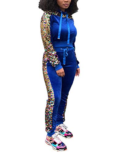 Women Sequin Piece Outfits Pullover Hoodie And Long Pants