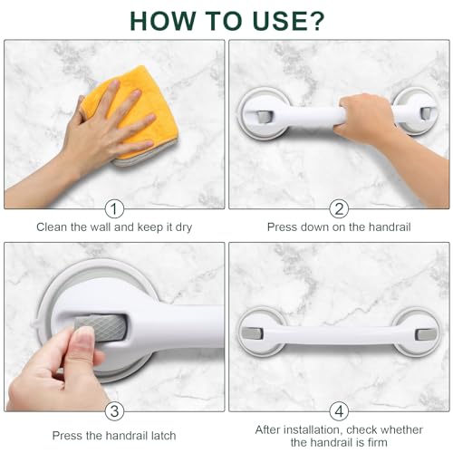 sunzone Barra de Agarre de Seguridad para Baño, 40cm Barra de Agarre para Ducha, Potentes Agarres con Ventosas, Soporte de Brazo Antideslizante Asideros para Niños, Ancianos