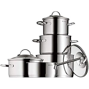 WMF 0721056380 Plus 5-delige pannenset, inhoud 3 kookpan hoog (16,20,24 cm) 1 kookpan laag 20cm, 1 steelpan 16cm, Alle…