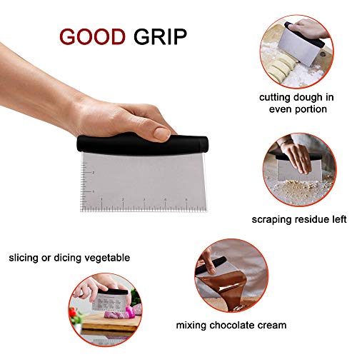 Metal Griddle Scraper Chopper, HaSteeL Stainless Steel Bench Pastry Scraper Dough Cutter with Measuring Marks, Multi-purpose Kitchen Tool for Flat Top Grilling/Baking/Cooking, Dishwasher Safe (2-Pack) - Thumbnail 3