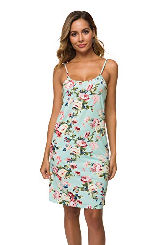 Malist Women's Adjustable Spaghetti Strap Cami Full Slip Under Dress Floral Green Large