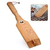 SYOSIN Wooden Grill Scraper, BBQ Grill Cleaner Brush with Bottle Opener, Cleans Top and Between Barbecue Grates, Sturdy Premium Beech, Natural Wood Grill Oar, Safe Griddle Cleaning Tool-15.7 Inches