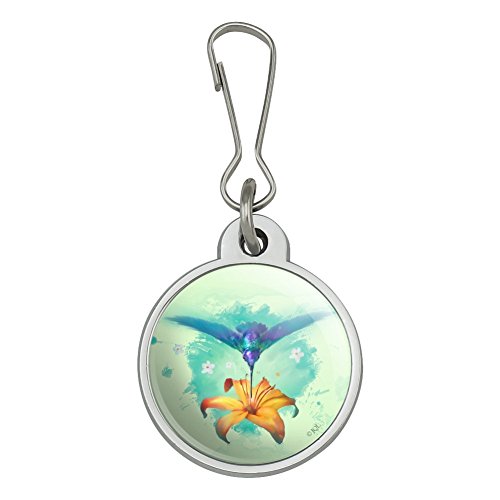 Hummingbird and Tiger Lily Flower Jacket Handbag Purse Luggage Backpack Zipper Pull Charm