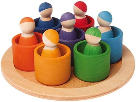 Matching Rainbow Peg Dolls with Tray 