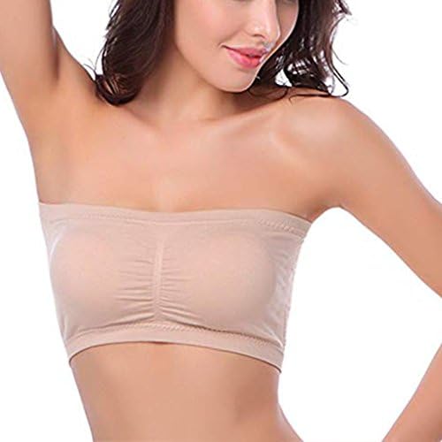 Plusfeel Women's Strapless Bra, Padded Basic Wire-Free Stretch Seamless Bandeau Tube Top Bra, 3 Pack