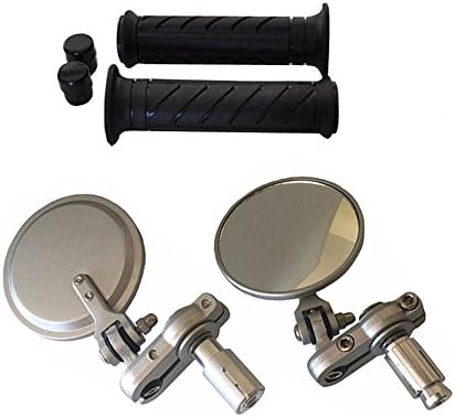 ALPHA MOTO Silver Cafe Racer Clubman Bar End Mirrors With Comfort Hand Grips 7/8 Xs Cb Gs - The Original and the Best!