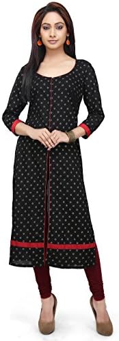 Utsav Fashion Block Printed Cotton Long Kurta in Black