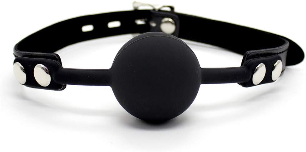 Leather Open Breathable Mouth Ball, Black, Adjustable
